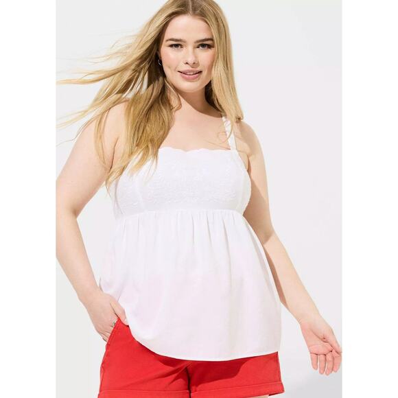 Torrid Babydoll Embroidered Scallop Trim White Tank Size 3X - Picture 1 of 10